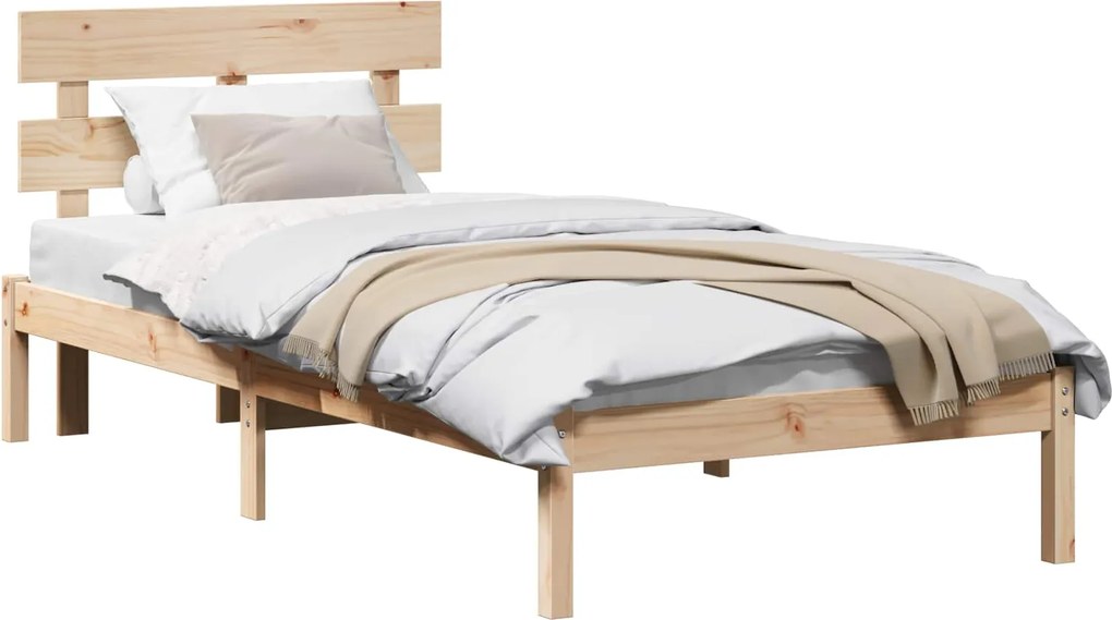 vidaXL Cadru de pat cu headboard Maro 90 x 190 cm Lemn masiv de pin