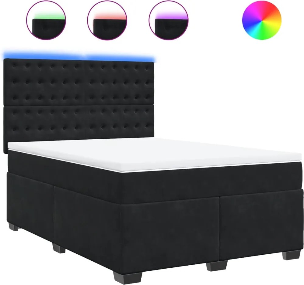vidaXL Pat box spring cu saltea, negru, 160x200 cm, catifea