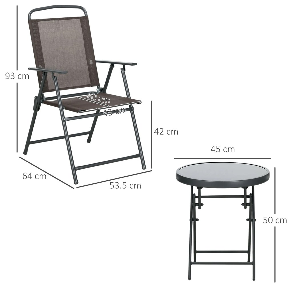 Outsunny Set de Bistro 3 Piese din Metal Rezistent la Intemperii Set Mobilier de Grădină cu masă pliabilă scaune de grădină Maro | Aosom Romania