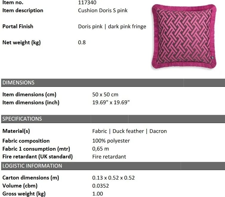 Perna decorativa design LUX Doris S pink, 50x50cm