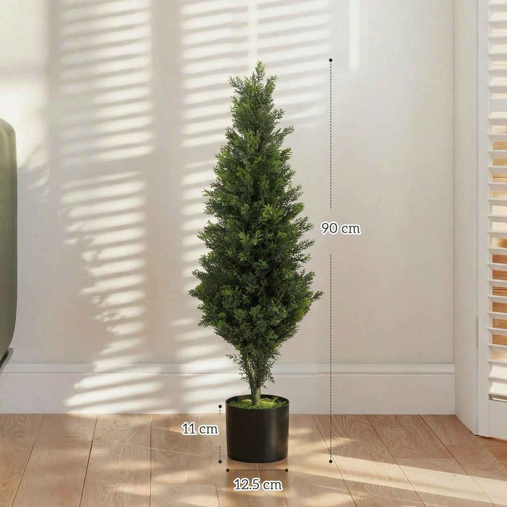 HOMCOM Set 2 plante artificiale de chiparos, 90 cm, pentru interior și exterior, cu ghiveci, 564 frunze, verde | Aosom Romania