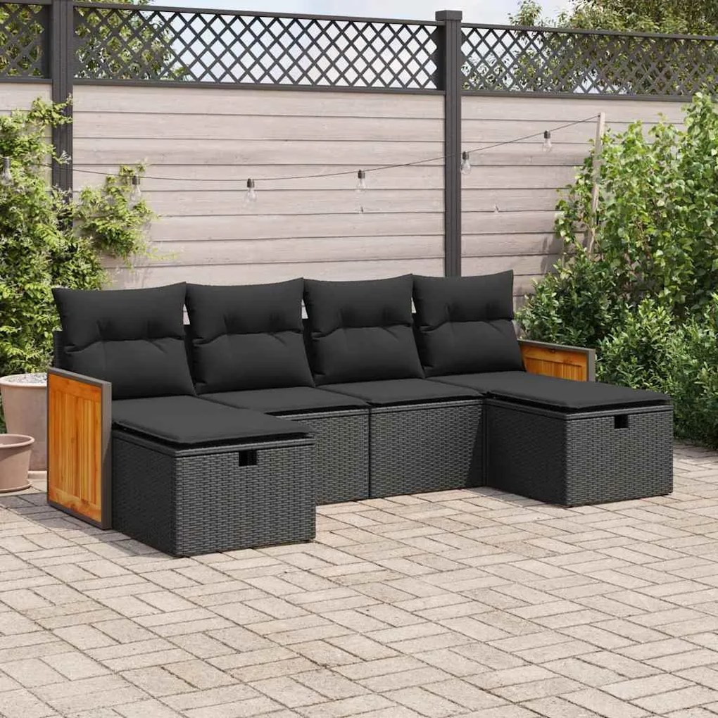 3326052 vidaXL Set mobilier de grădină cu perne, 6 piese, negru, poliratan