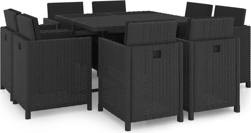 vidaXL Set mobilier de exterior cu perne, 9 piese, negru, poliratan