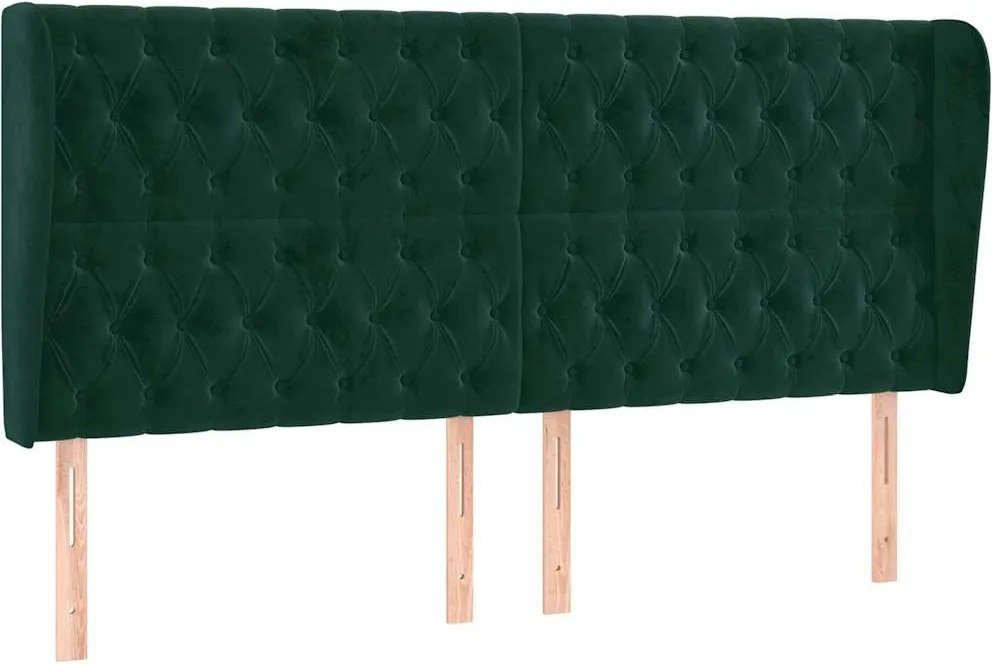 vidaXL Tăblie pat cu aripioare verde închis 203x23x118/128cm catifea