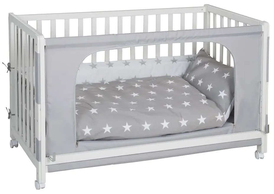 Pătuț alb cu roți și baldachin 60x120 cm Little stars – Roba