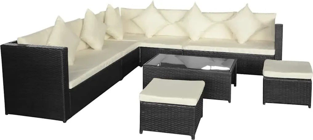 vidaXL Set mobilier de grădină cu perne, 8 piese, negru, poliratan