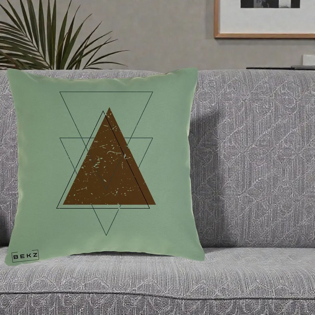 Perna Decorativa Geometric Triunghiuri Sacred, 40x40 cm, Verde, Husa Detasabila, Perna Inclusa, BEKZ®