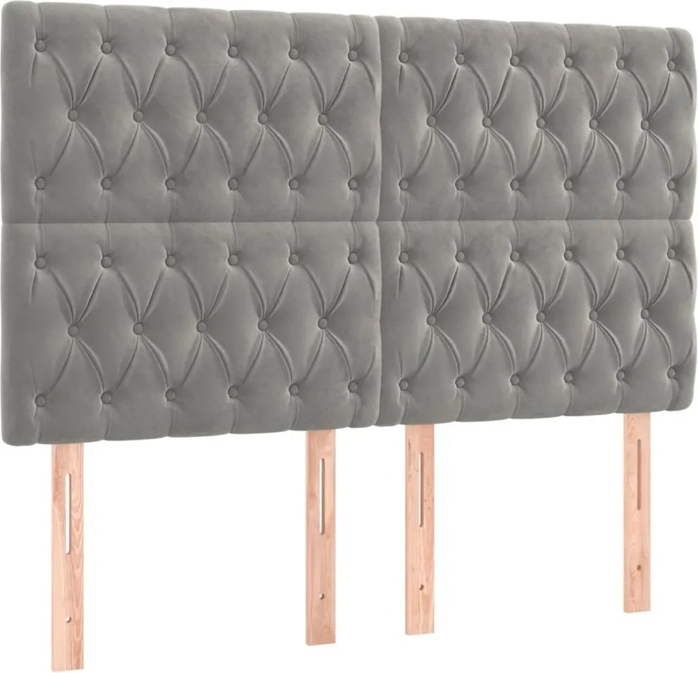 vidaXL Tăblie de pat gri deschis 144x7x118/128 cm catifea