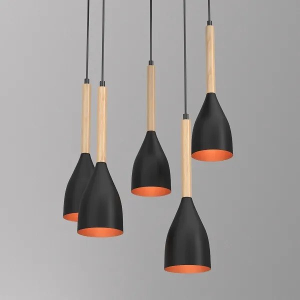 Lustră pe cablu MUZA 5xE27/15W/230V negru/bej/cupru
