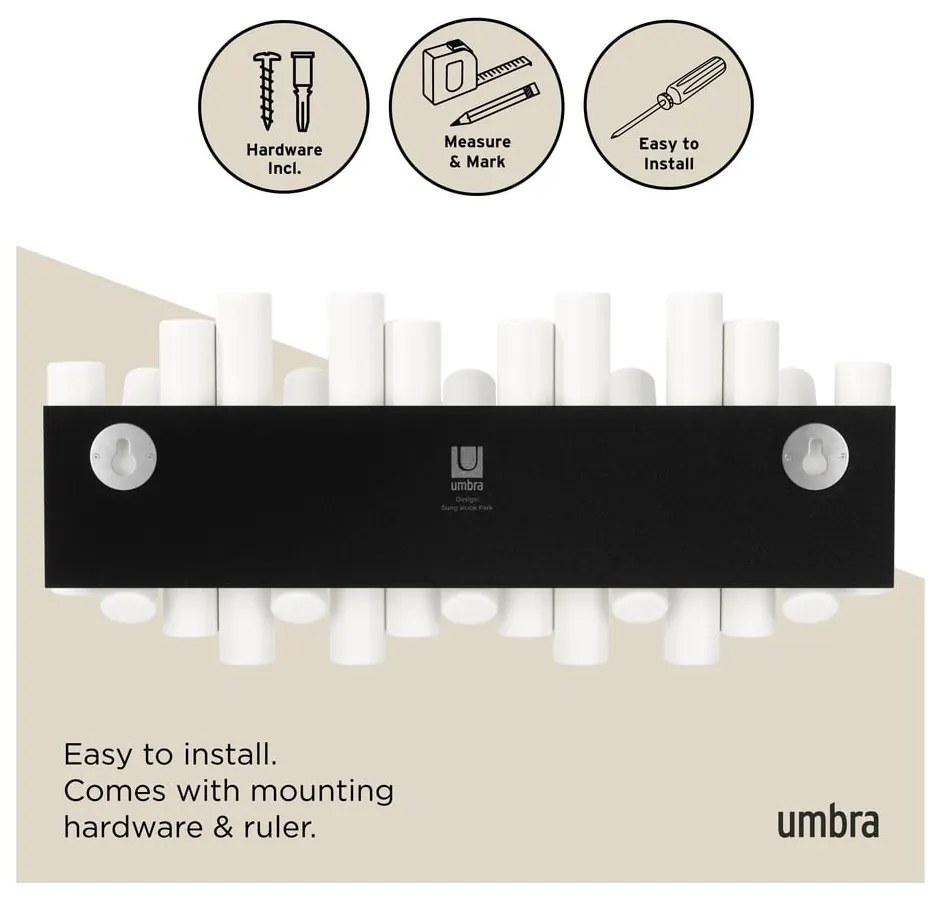 Cuier de perete alb din lemn de pin Picket – Umbra