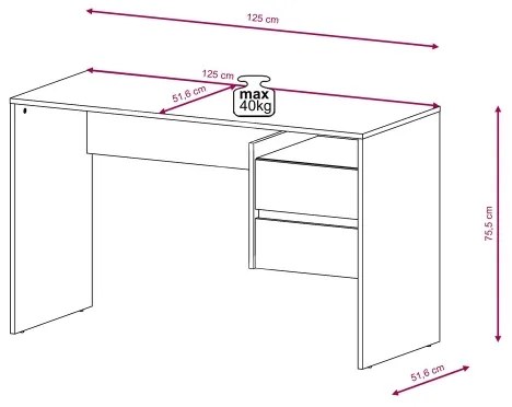 Birou cu sertare MARLO, gri beton/alb