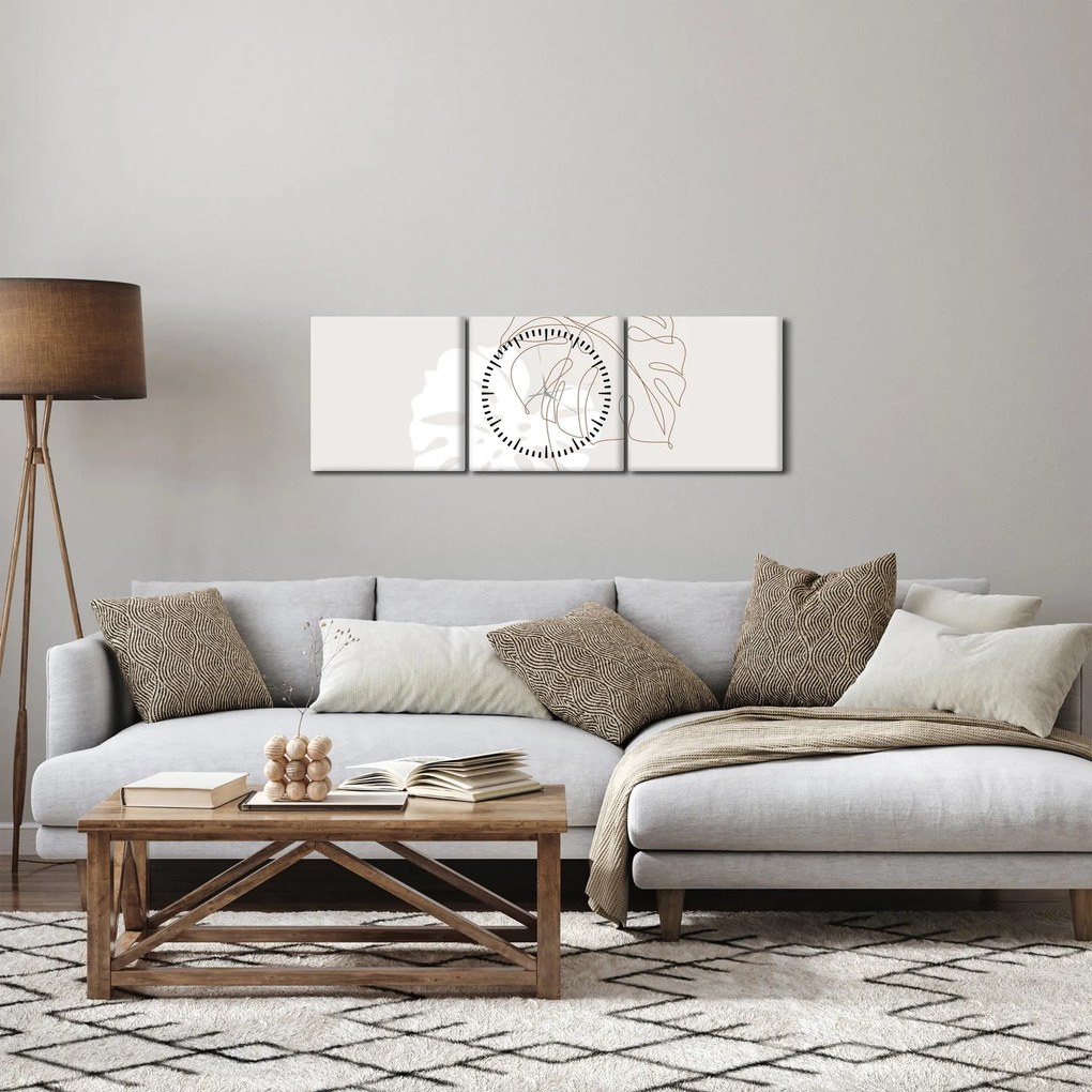 Tablou - Linia de artă monstera N⁰2 (cu ceas) (90x30 cm)