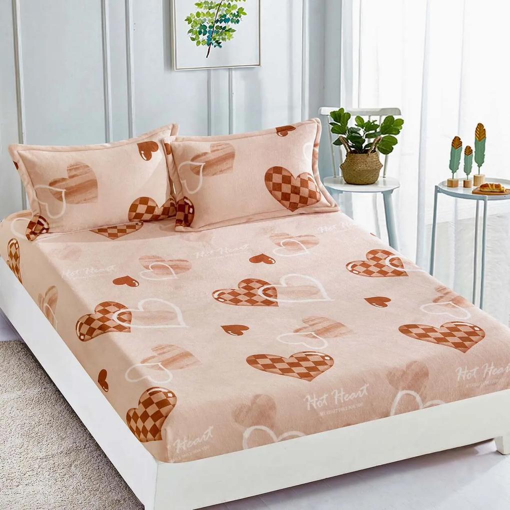 Husa de pat Cocolino cu elastic si 2 fete de perna, pat 2 persoane, roz pal, HCJ-83