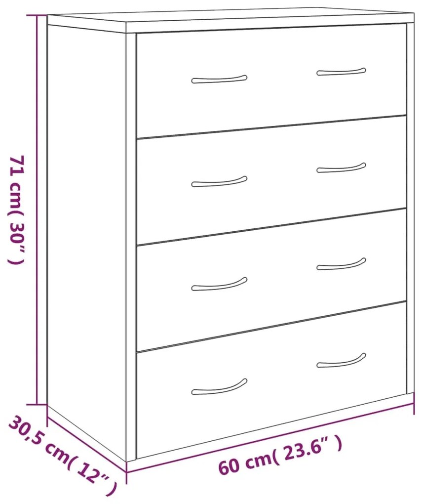 Servanta cu 4 sertare, gri sonoma, 60x30,5x71 cm 1, sonoma gri