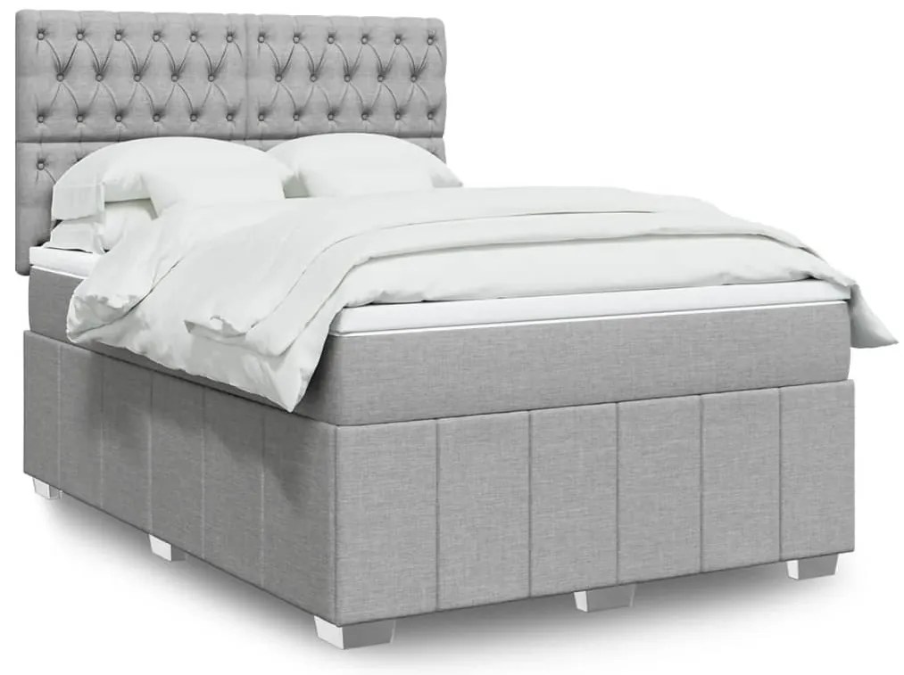 vidaXL Pat continental cu saltea, gri deschis, 160x200 cm, textil