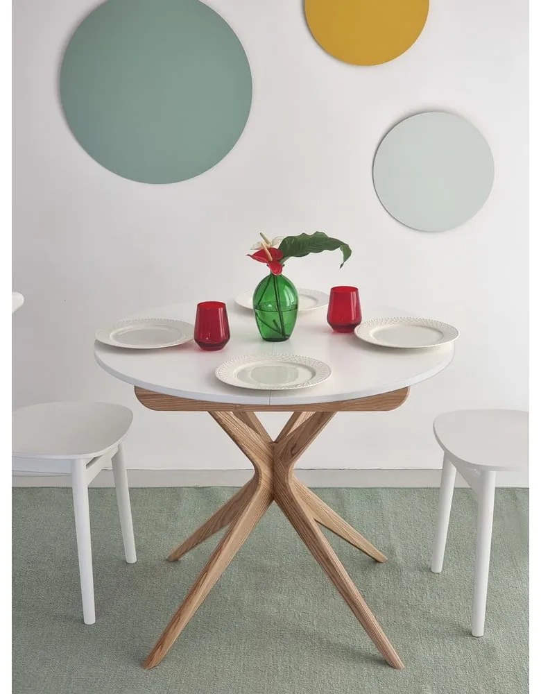 Masă de dining rotundă extensibilă cu blat suplimentar ø 90 cm Jubi – Ragaba