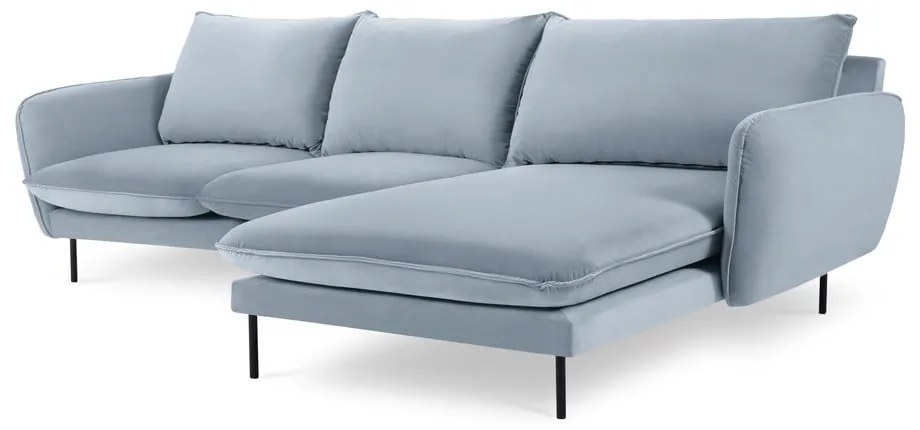 Colțar albastru deschis cu tapițerie din catifea (cu colțar pe partea dreaptă) Vienna – Cosmopolitan Design