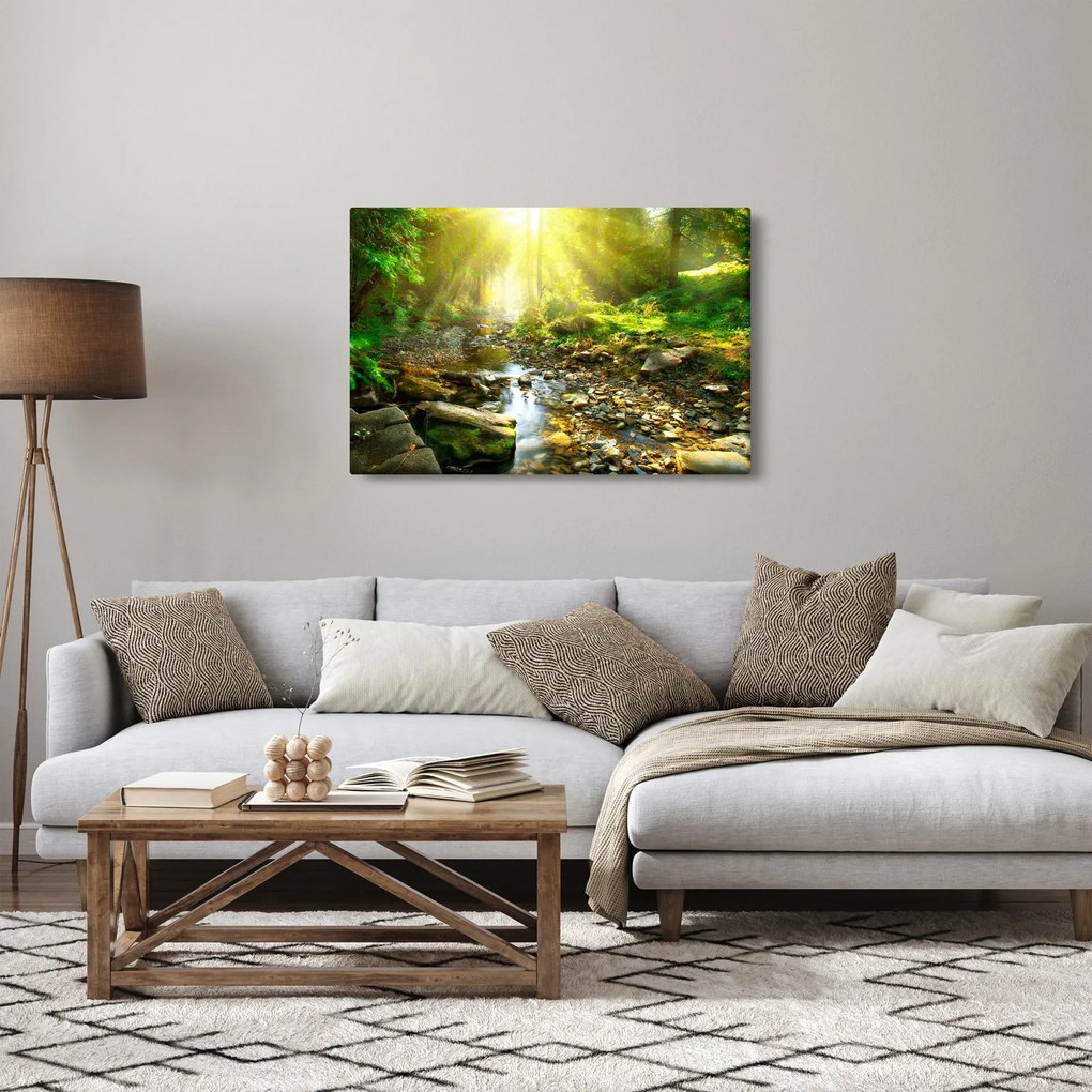 Tablou cu râul în pădurea verde (90x60 cm)