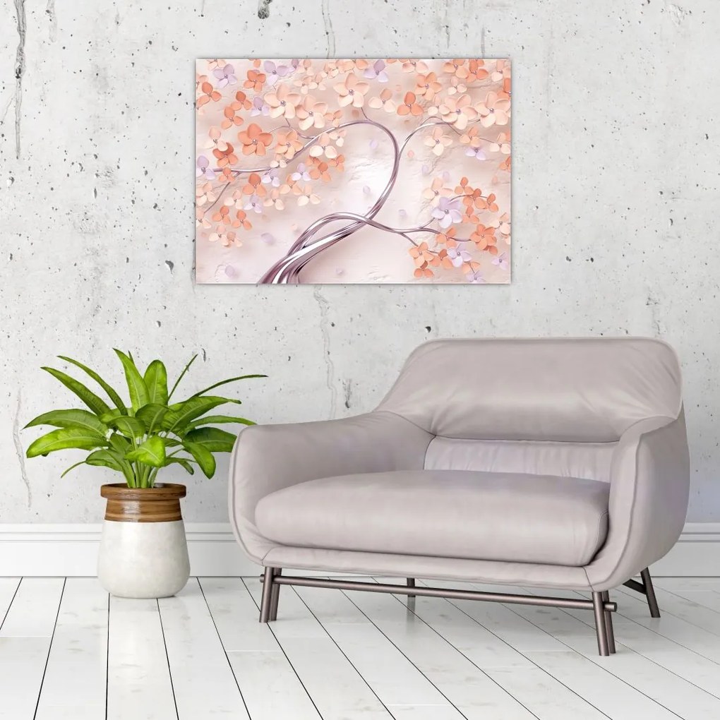 Tablou florilor de pom din coral - abstract (70x50 cm)