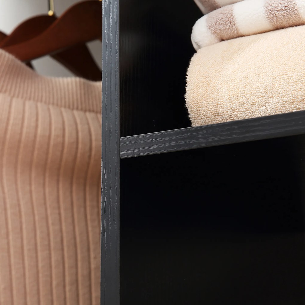 HOMCOM Șifonier cu șinar Mobilier de Depozitare 6 roți 120L x 40l x 128H cm din lemn Negru | Aosom Romania