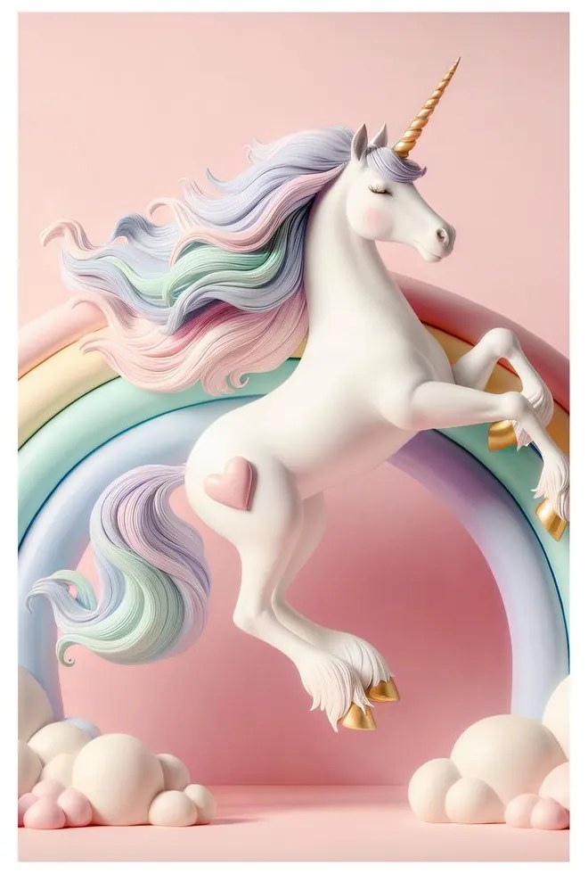 Tablou lume roz cu unicorn și curcubeu