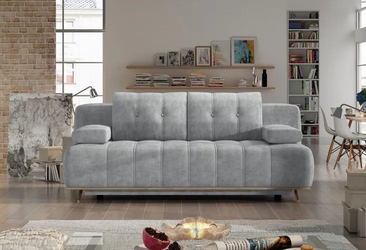 Canapea Hey Magnum 10 Extensibila cu Arcuri Ondulate si Spuma Poliuretanica N30/T-24, 3 Locuri, Suprafata de Dormit 201x144 cm, tapitata cu Stofa, cu Lada de Depozitare, Perne Incluse, l206xA102xH87 cm
