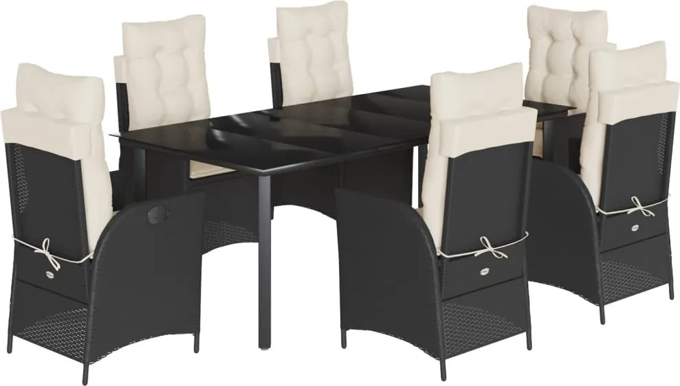 vidaXL Set mobilier de grădină cu perne, 7 piese, negru, poliratan