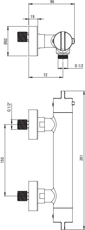 Baterie pentru Duș - Termostatata finisaj auriu periat BCH_R4BT