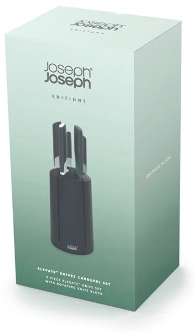 Set de cutite Joseph Joseph Elevate 10541, Otel japonez, Suport rotativ, Fara BPA, Negru/verde