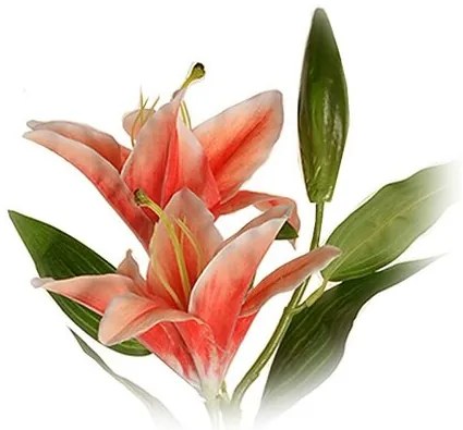 Floare artificială crin de vale portocaliu, două flori și boboc, h. 84 cm