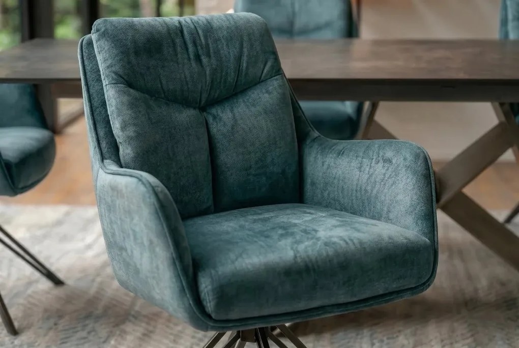 Set de 2 scaune pivotante, metal negru, catifea petrol, PROMETHEUS