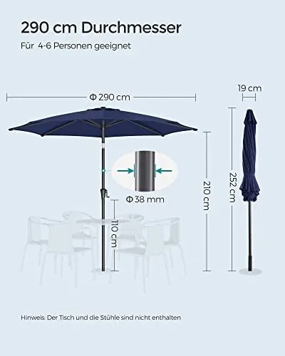 Umbrela de gradina reglabila si cu sistem de inclinare, metal, albastru, Songmics