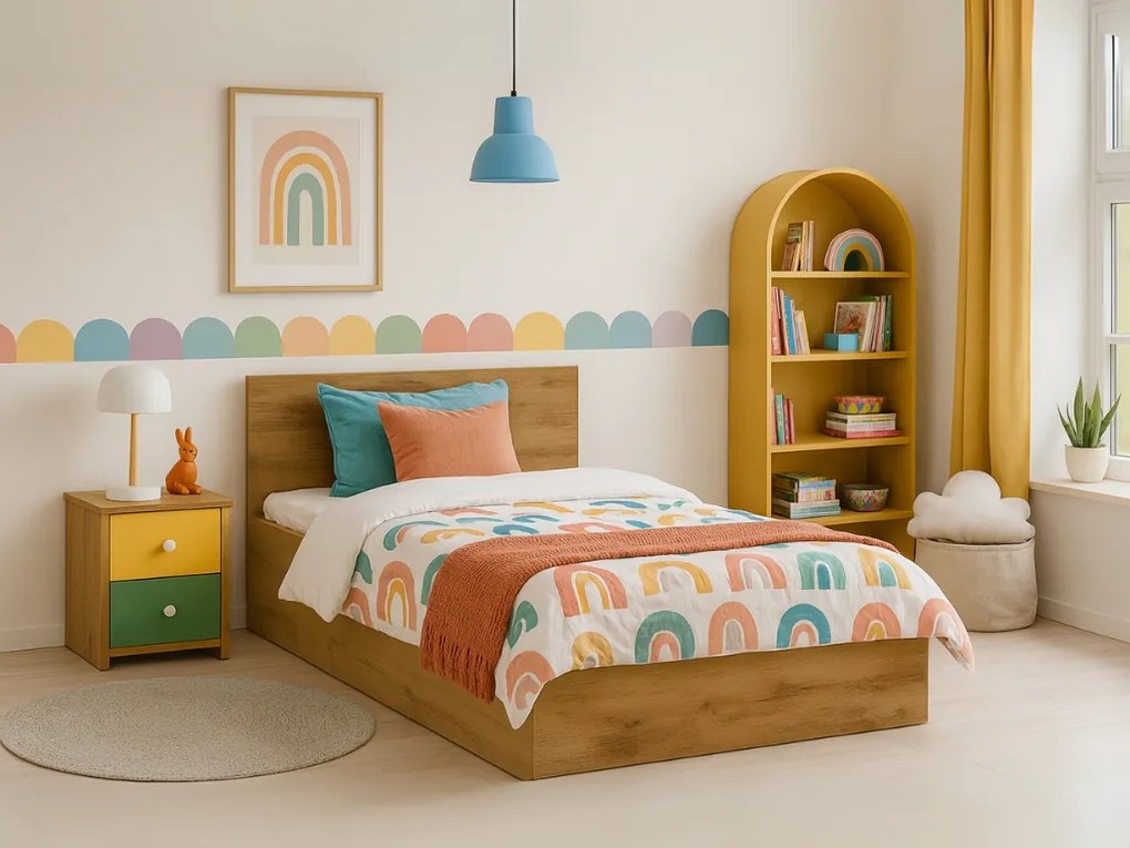 Pat de o persoana SOFIA 90 x 200 cm, stejar artisan Saltele: Cu saltele Coco Maxi 20 cm, Somiera pat: Cu lamele drepte