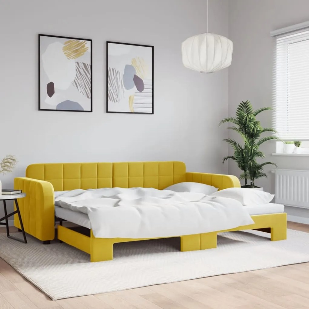 3196934 vidaXL Pat de zi cu extensie, galben, 90x200 cm, catifea