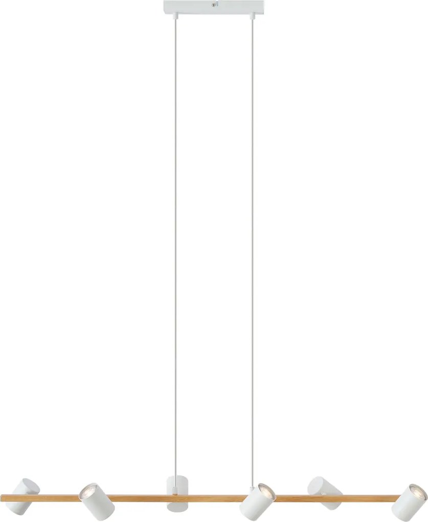 Lampa suspendată inteligentă din lemn cu 6 lumini dreptunghiulare albe, inclusiv Wifi GU10 - Jeana Straight