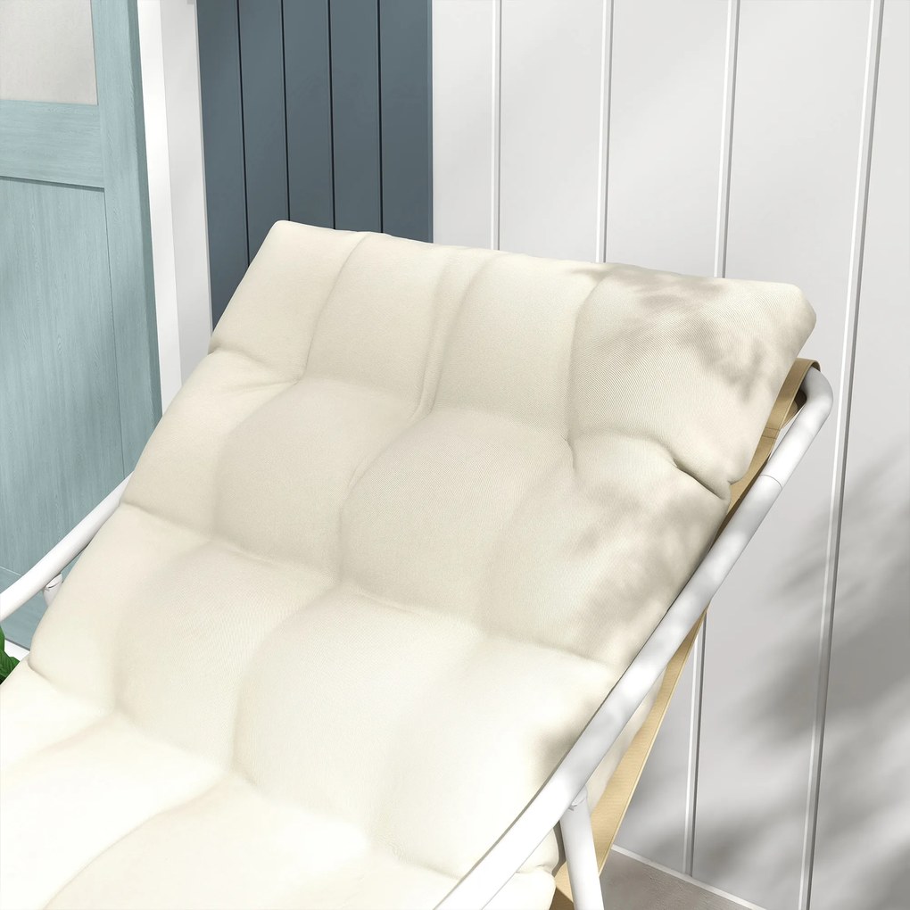Outsunny Fotoliu de grădină fauteuil de exterior cu pernă cadru din oțel pentru balcon, terasă, grădină bej | Aosom Romania
