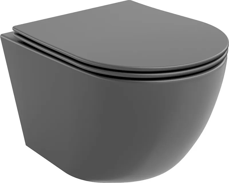 Mexen Lena vas WC Rimless cu capac cu închidere lentă slim, duroplast, gri închis mat - 30224071