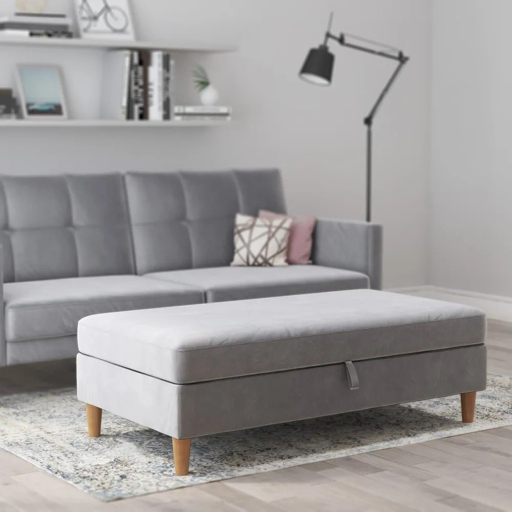 Taburet gri deschis cu tapițerie din catifea Lilly – Støraa