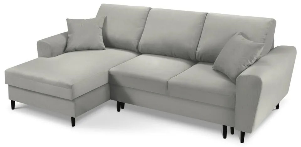 Colțar gri deschis extensibil, cu spațiu de depozitare cu tapițerie din catifea reiată (cu colț pe partea stângă, cu șezlong) Kyoto – Cosmopolitan Design