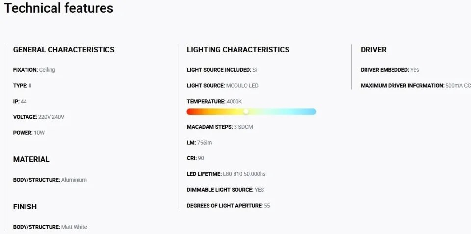 Spot LED incastrabil TULIPA White recessed downlight 10W 55° 4000K CRI90 dali IP44