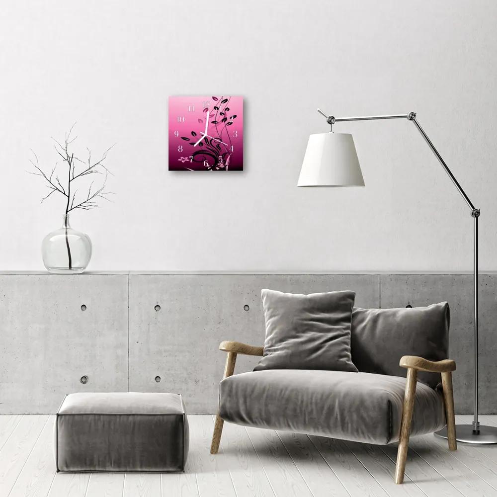Ceas de perete din sticla pătrat Flori Art Flori &amp; Plante Purple