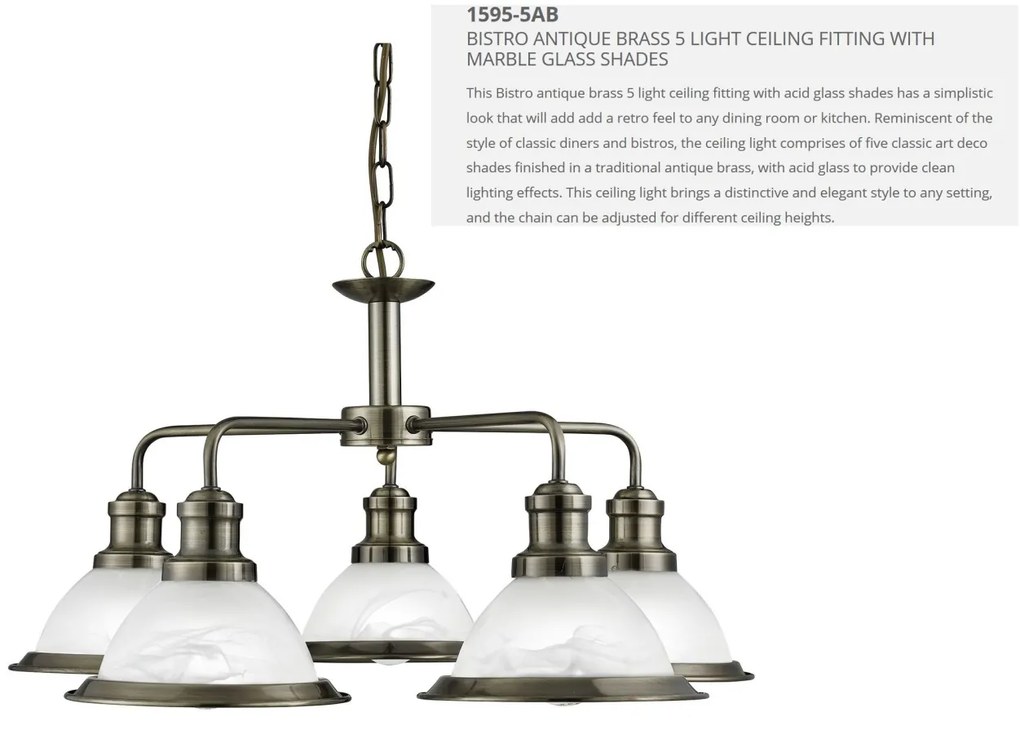 Lustra suspendata design clasic Bistro 5L alama antique 1595-5AB SRT