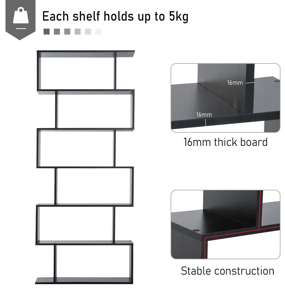 HOMCOM Bibliotecă din Lemn, Design Modern cu 6 Rafturi, 80x23x192 cm, Negru | Aosom Romania