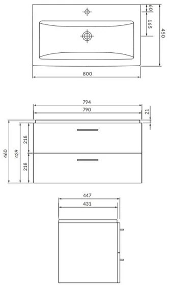 Cersanit S801-154-DSM - Dulap de baie suspendat cu lavoar LARA 80 cm nuc