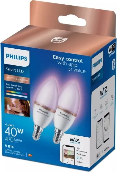 Set 2x Bec LED RGB reglabil Philips SMART C37 E14/4,9W/230V 2200-6500K