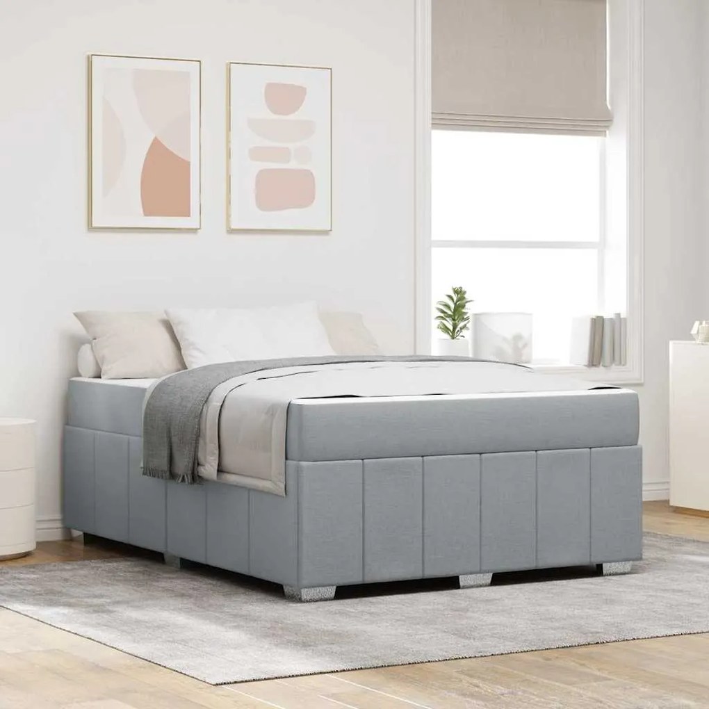 vidaXL Cadru de pat cu saltea Gri deschis 140 x 200 cm țesătură