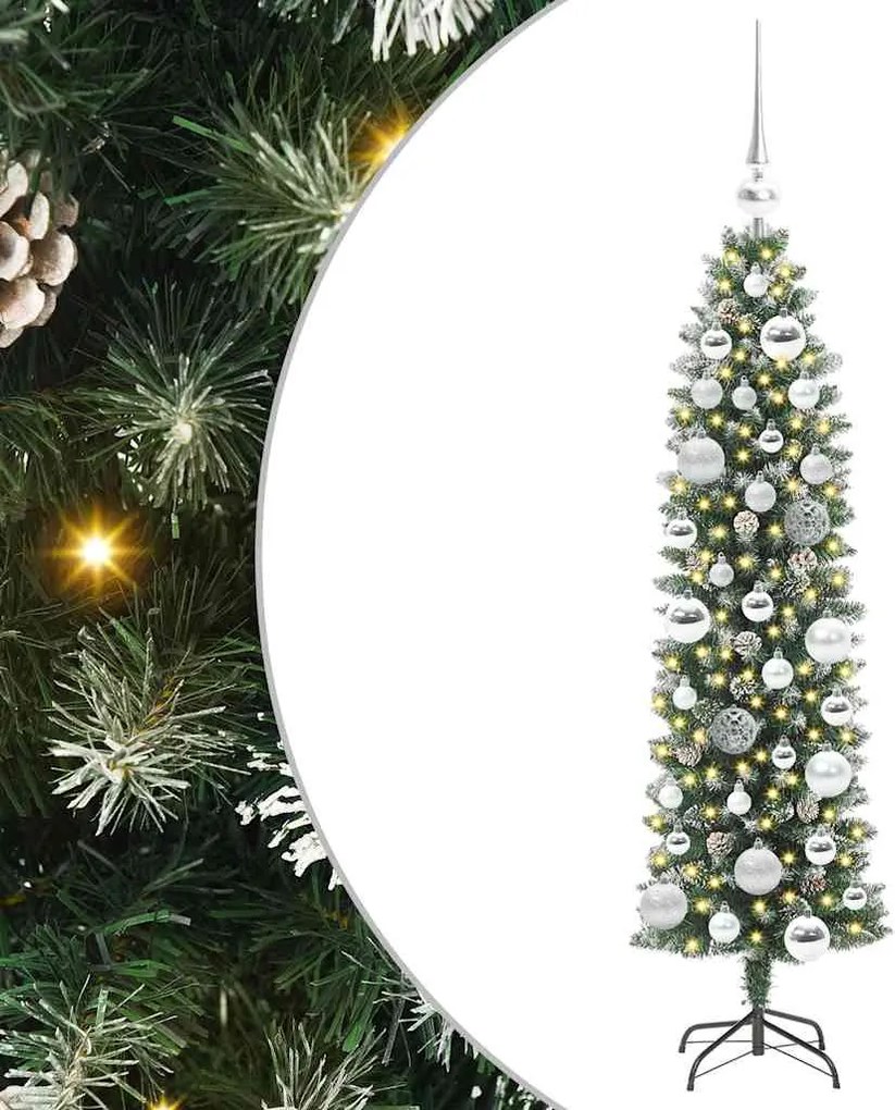 vidaXL Copac Artificial Slăb de Crăciun cu 150 LED Verde și alb 120 cm