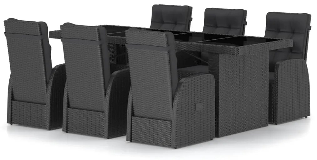 3059347 vidaXL Set mobilier de exterior cu perne, 7 piese, negru, poliratan