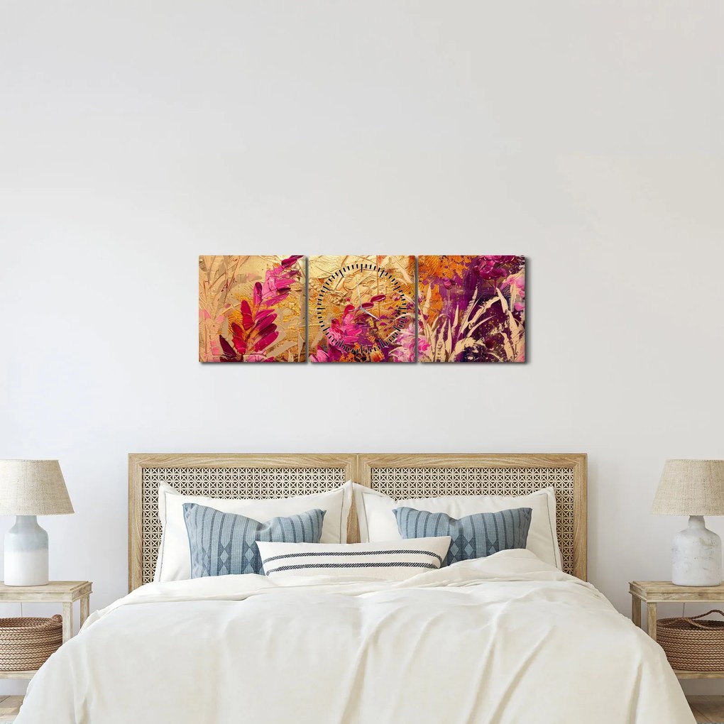 Tablou - Pictură abstractă de flori II. (cu ceas) (90x30 cm)
