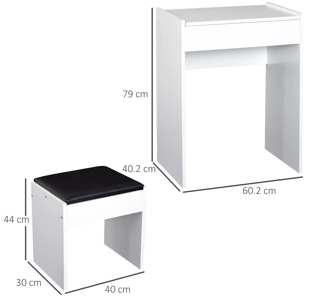 Masa de Machiaj cu Scaun si Container pentru depozitare si Oglinda Pliabila Alba 60,2x40,2x79cm HOMCOM | Aosom Romania